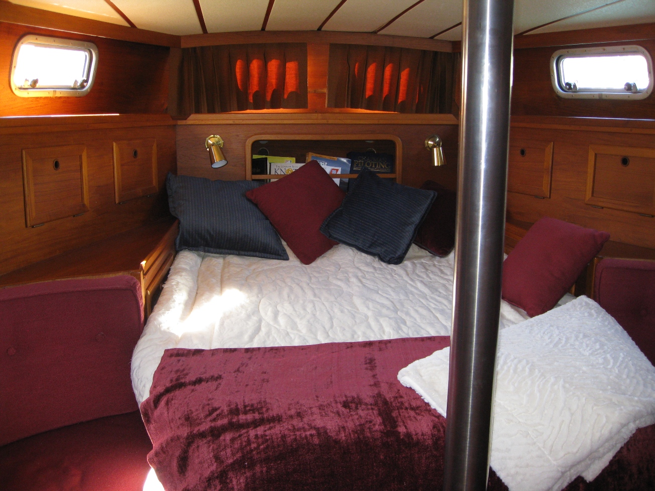 Raven's Dance teak pilothouse interior